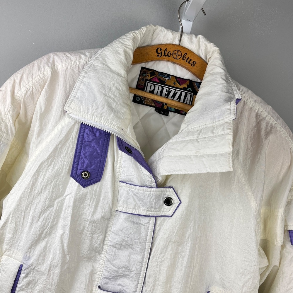 Vintage‎ 80s 90s Prezzia Ski Jacket Womens M White Purple Puffy Coat Retro
